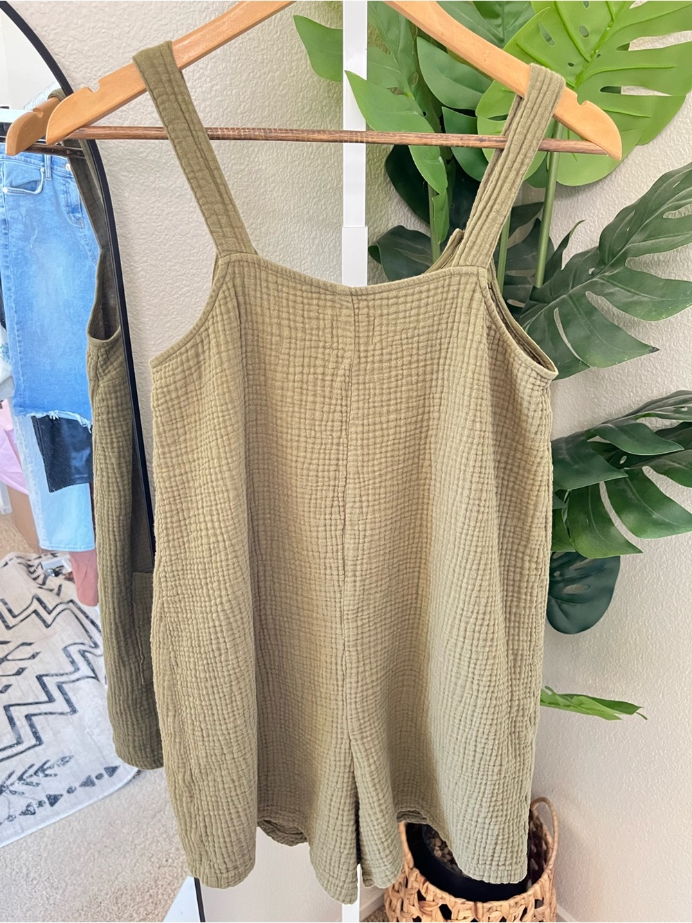 🌿 Dark Olive Green Cotton Gauze Boho Romper Jumpsuit size XS - Picture 8 of 8